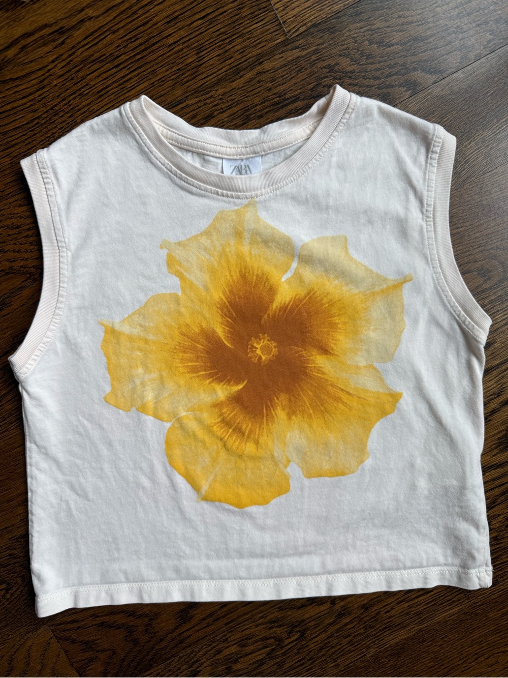 ZARA Kids Off-White Tank Top with Yellow Flower Print